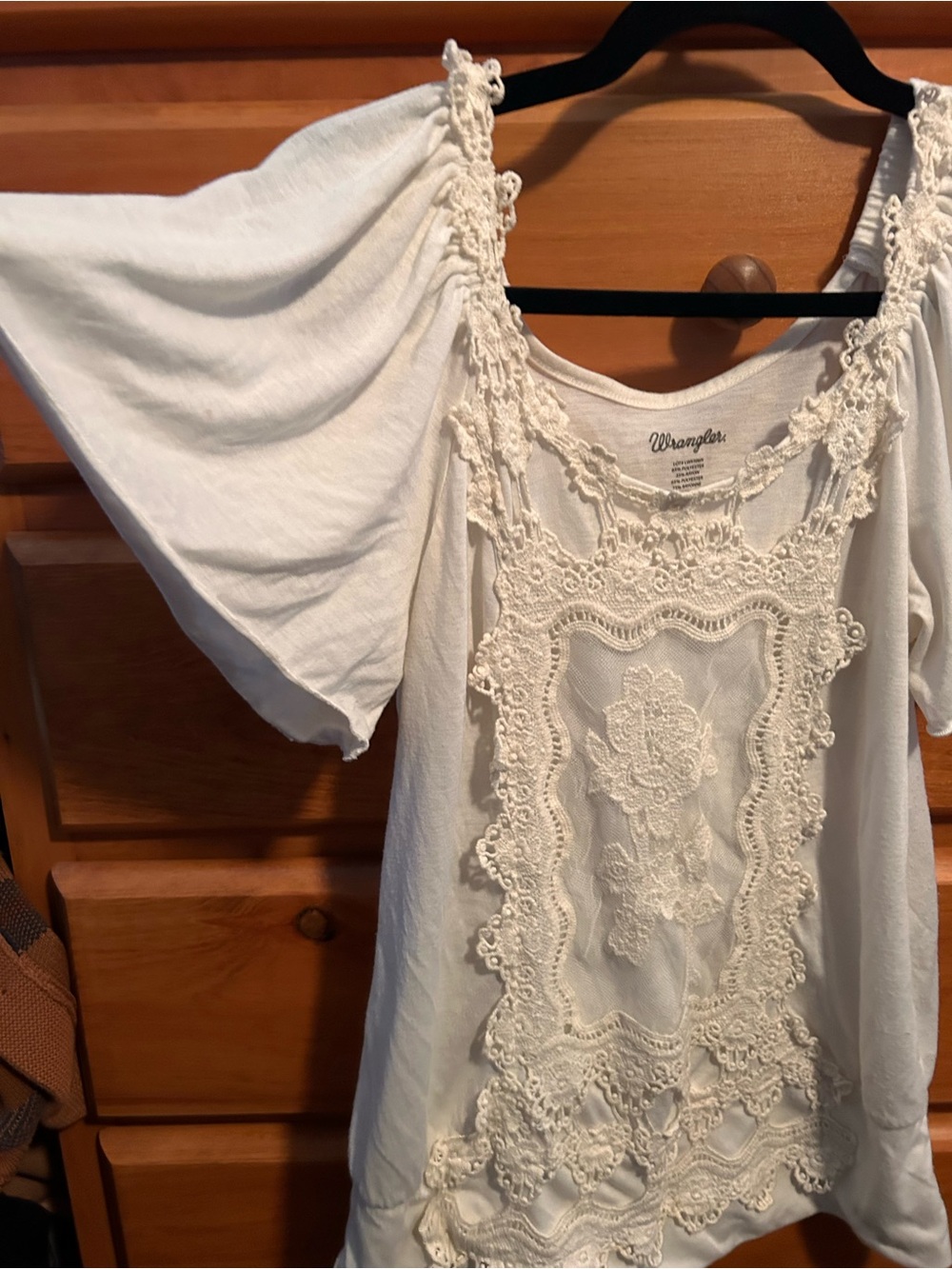 Wrangler Cream Crochet-Front Peasant Blouse